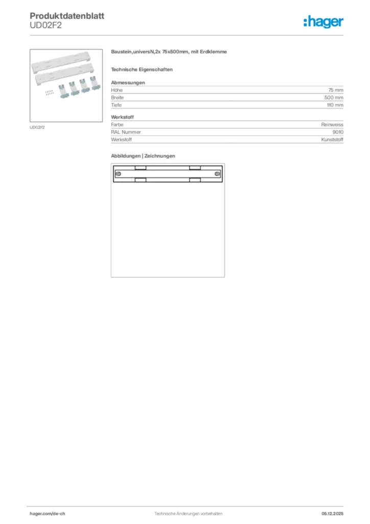 Bild Hager Produktdatenblatt UD02F2 | Hager Schweiz