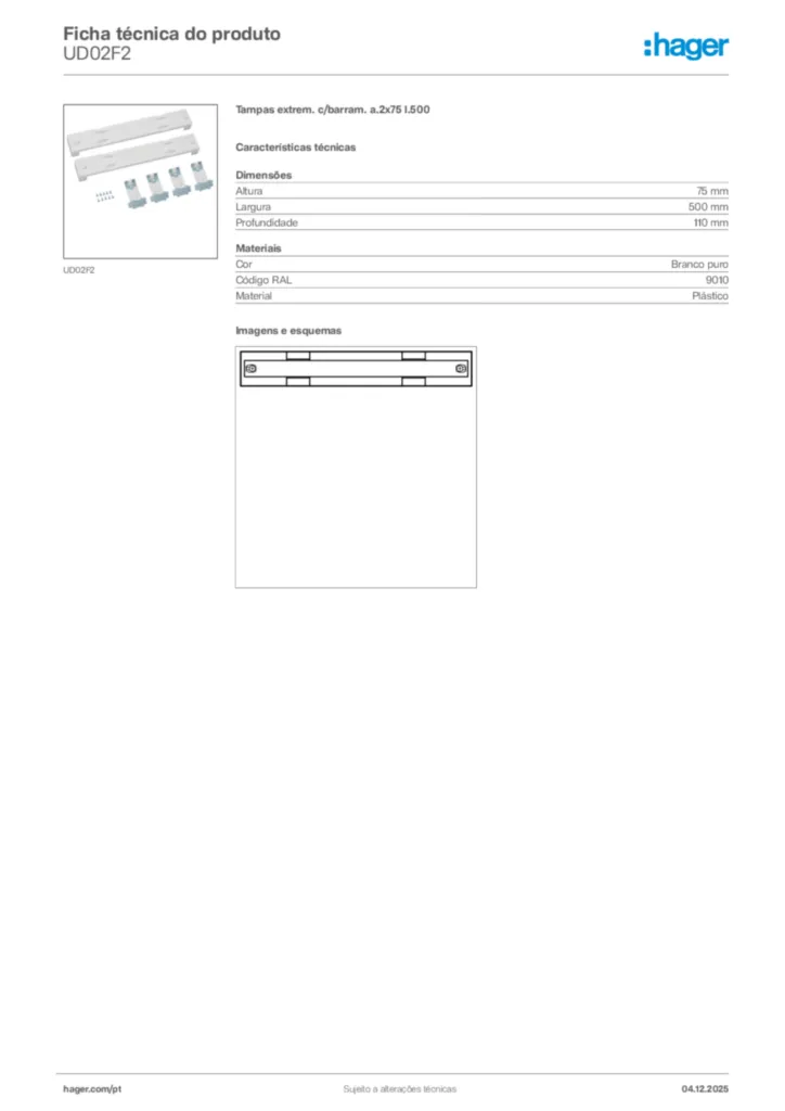 Imagem Hager Ficha técnica do produto UD02F2 | Hager Portugal