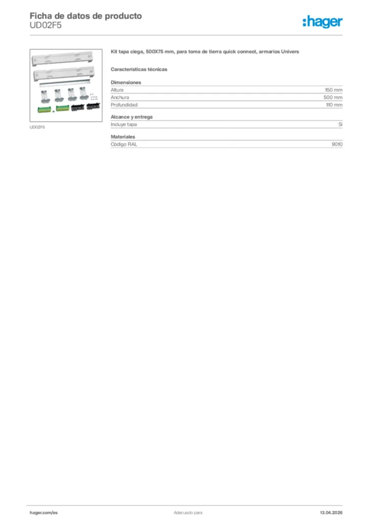 Imagen Hager Ficha de datos de producto UD02F5 | Hager España