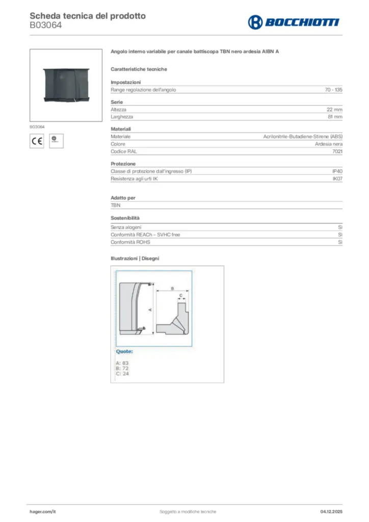 Immagine Bocchiotti Scheda tecnica del prodotto B03064 | Hager Italia