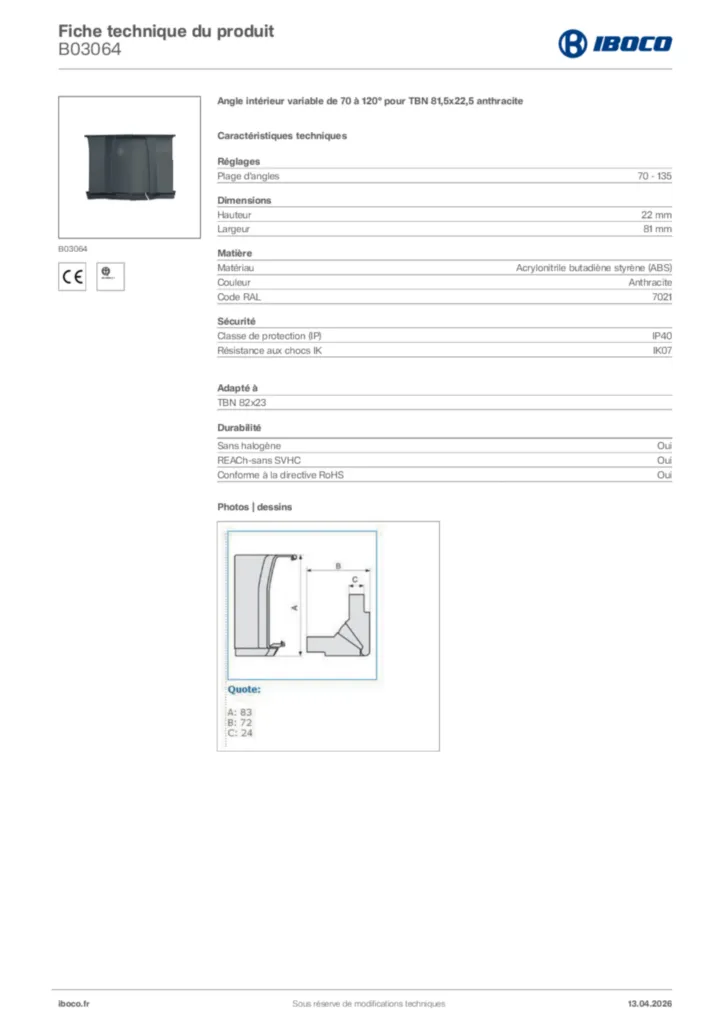 Image Iboco Fiche technique du produit B03064 | Hager France