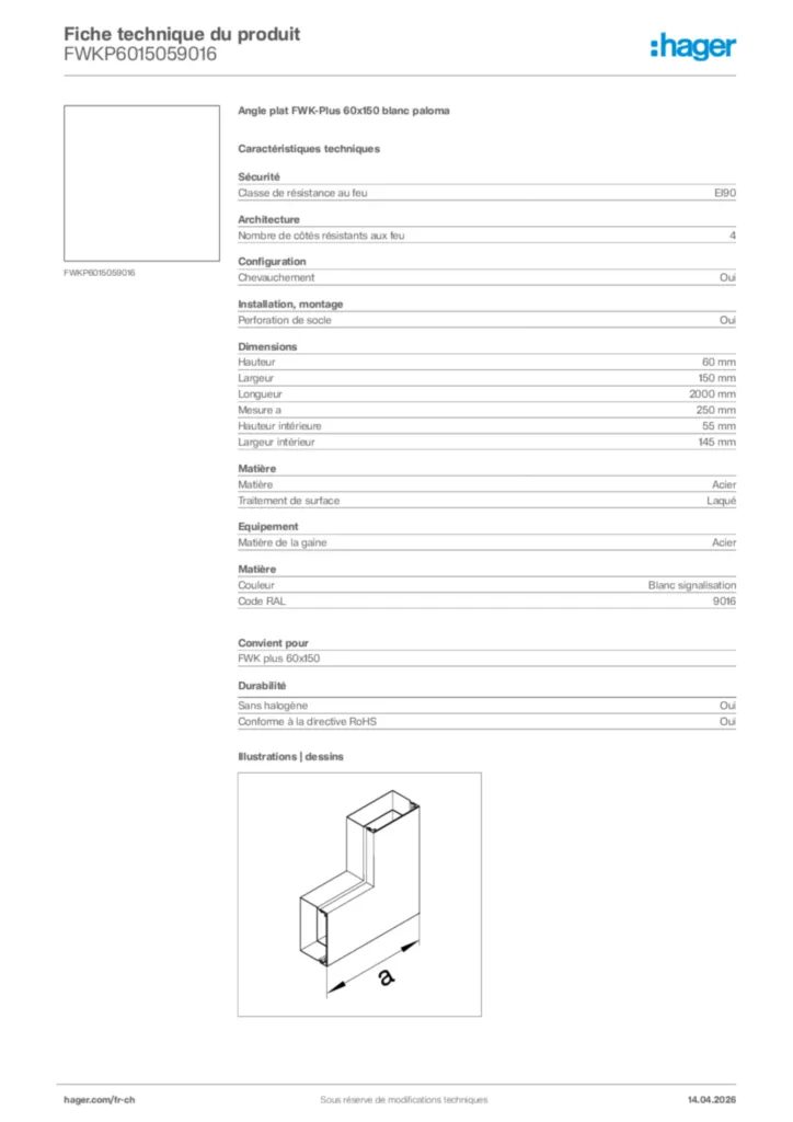 Image Hager Fiche technique du produit FWKP6015059016 | Hager Suisse