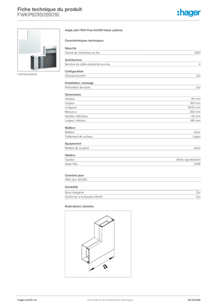 Image Hager Fiche technique du produit FWKP6015059016 | Hager Suisse