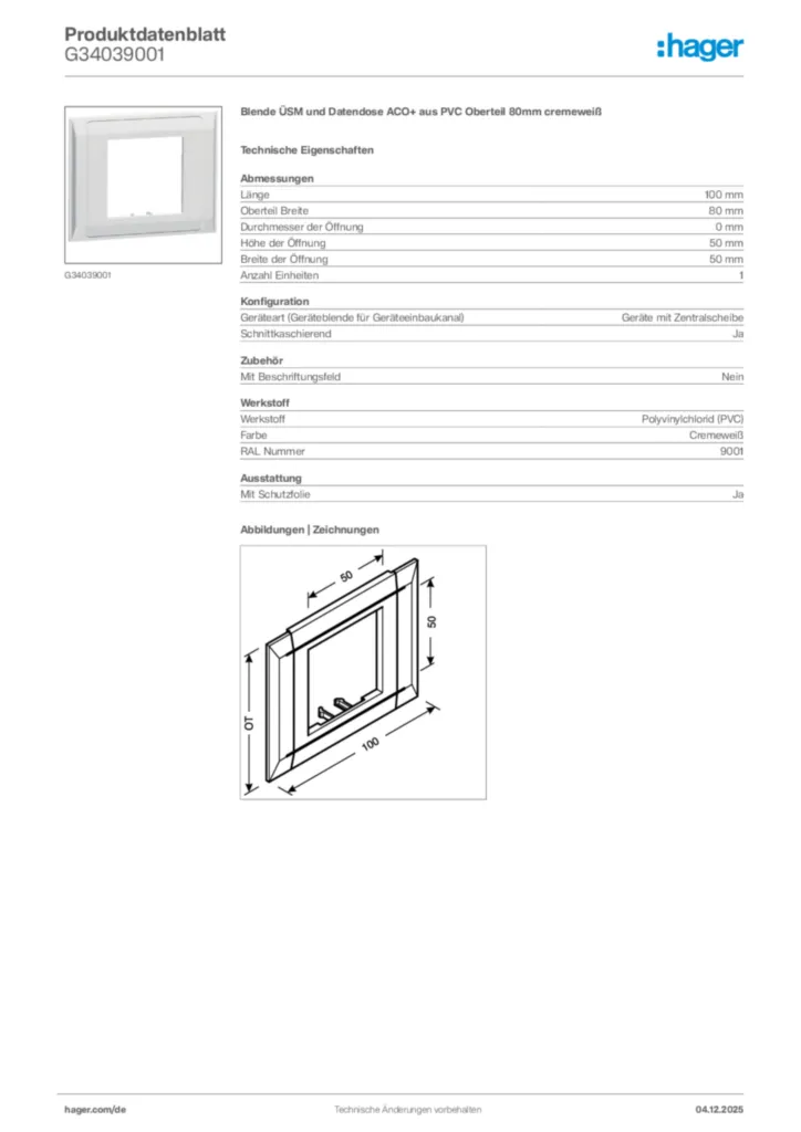 Bild Hager Produktdatenblatt G34039001 | Hager Deutschland