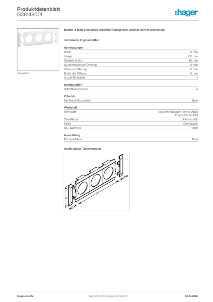 Bild Hager Produktdatenblatt G36149001 | Hager Deutschland