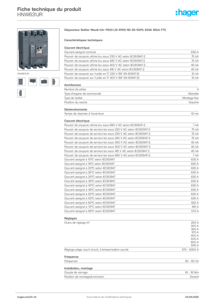 Image Hager Fiche technique du produit HNW631JR | Hager Suisse