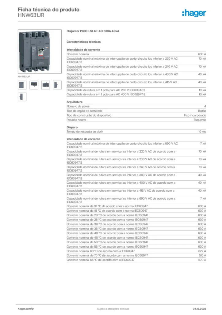 Imagem Hager Ficha técnica do produto HNW631JR | Hager Portugal