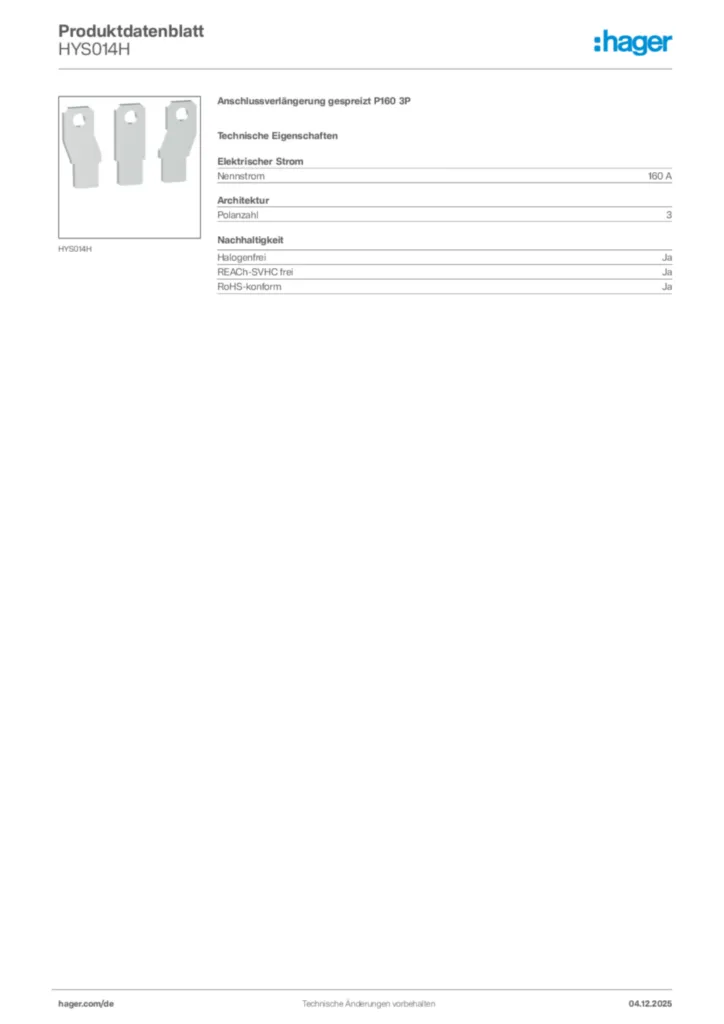 Hager Produktdatenblatt HYS014H