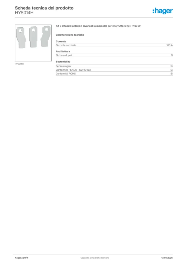 Immagine Hager Scheda tecnica del prodotto HYS014H | Hager Italia