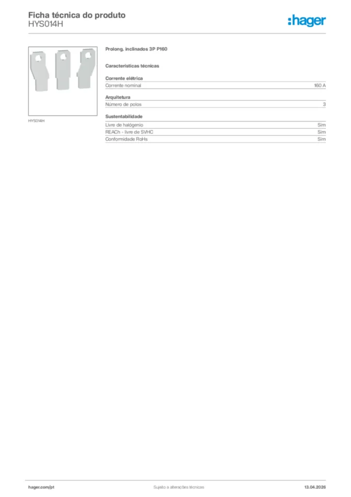 Imagem Hager Ficha técnica do produto HYS014H | Hager Portugal