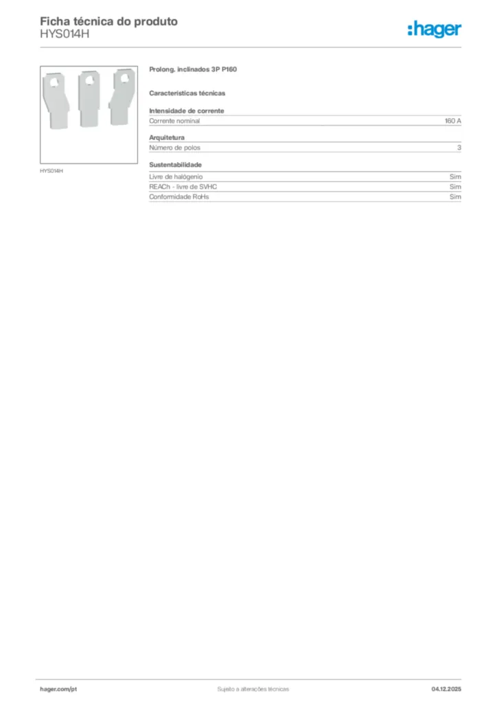 Imagem Hager Ficha técnica do produto HYS014H | Hager Portugal