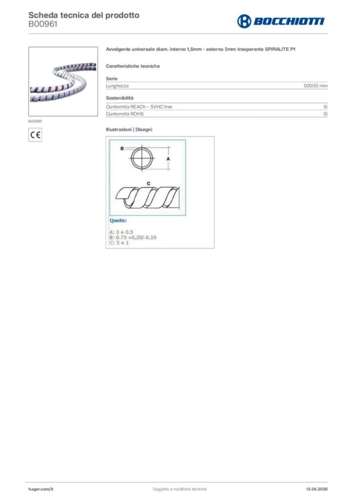 Immagine Bocchiotti Scheda tecnica del prodotto B00961 | Hager Italia