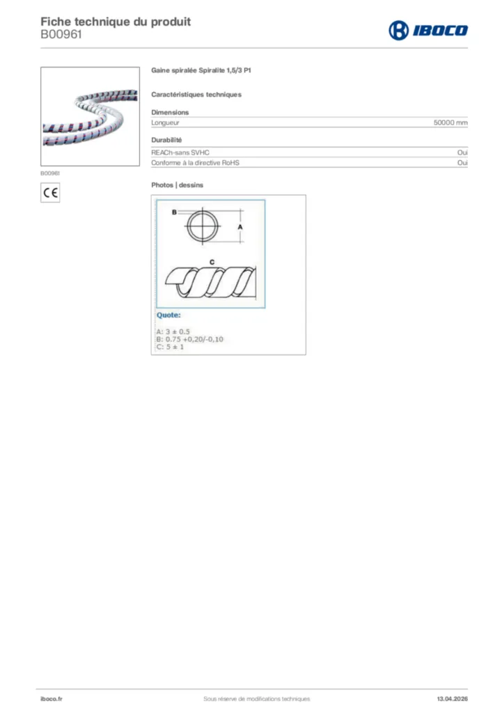 Image Iboco Fiche technique du produit B00961 | Hager France