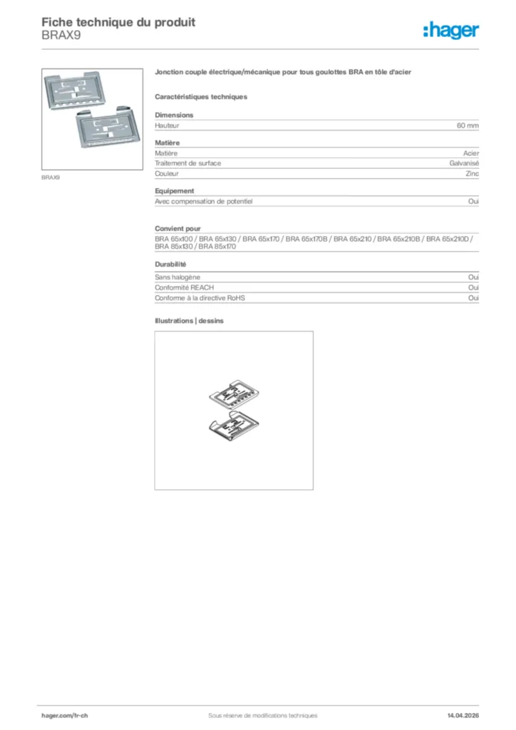 Image Hager Fiche technique du produit BRAX9 | Hager Suisse