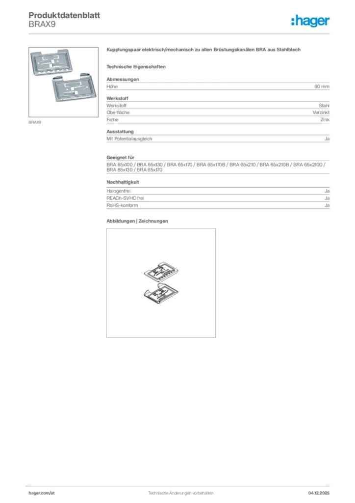 Bild Hager Produktdatenblatt BRAX9 | Hager Deutschland