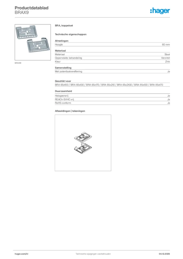 Afbeelding Hager Productdatablad BRAX9 | Hager Nederland