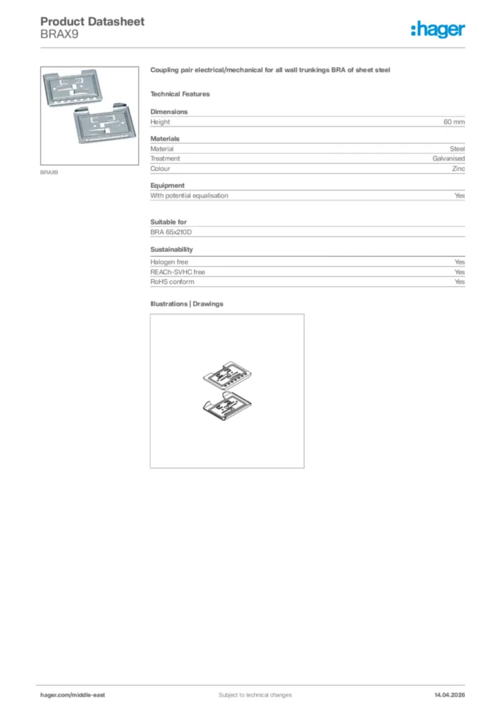 Image Hager Product data sheet BRAX9  | Hager