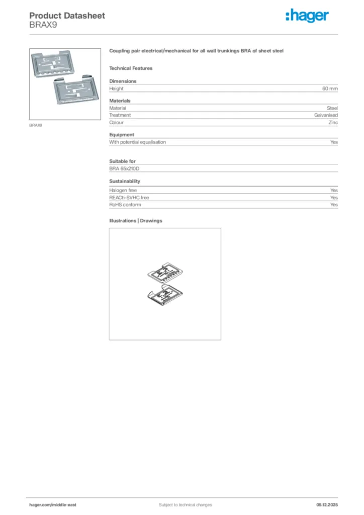 Image Hager Product data sheet BRAX9  | Hager