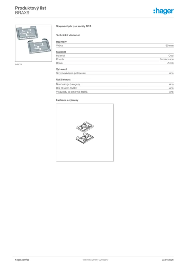 Obrázek Hager Product data sheet BRAX9 | Hager