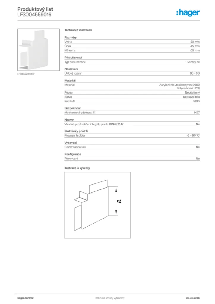 Obrázek Hager Product data sheet LF3004559016 | Hager