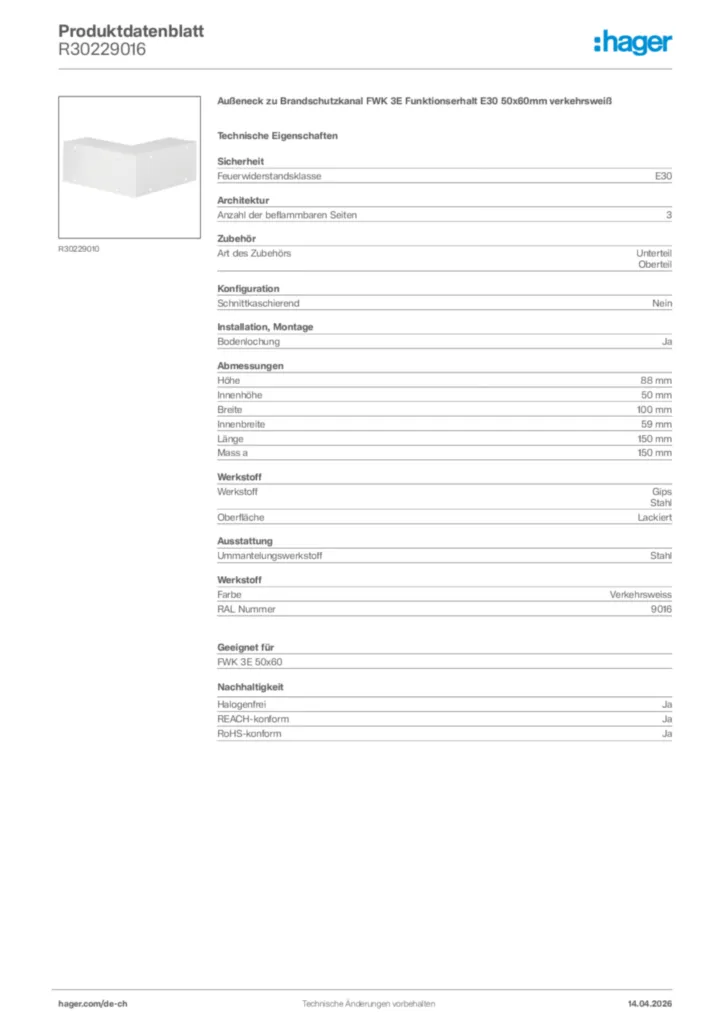 Bild Hager Produktdatenblatt R30229016 | Hager Schweiz