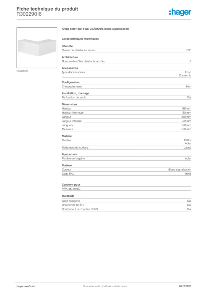 Image Hager Fiche technique du produit R30229016 | Hager Suisse
