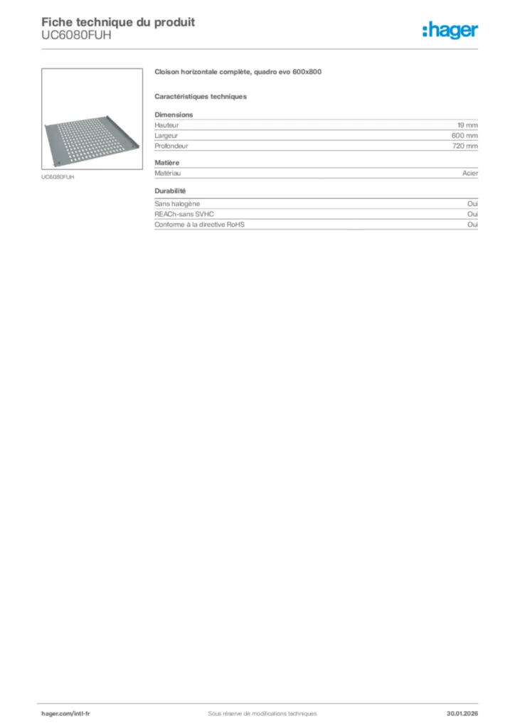Image Hager Fiche technique du produit UC6080FUH | Hager Afrique