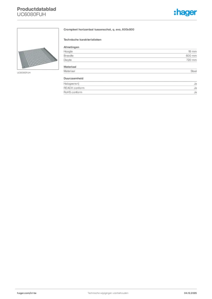 Afbeelding Hager Productdatablad UC6080FUH | Hager Belgium