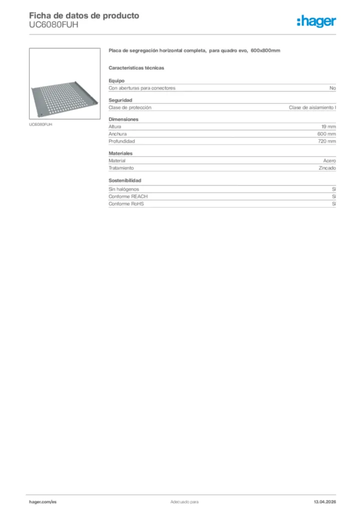 Imagen Hager Ficha de datos de producto UC6080FUH | Hager España