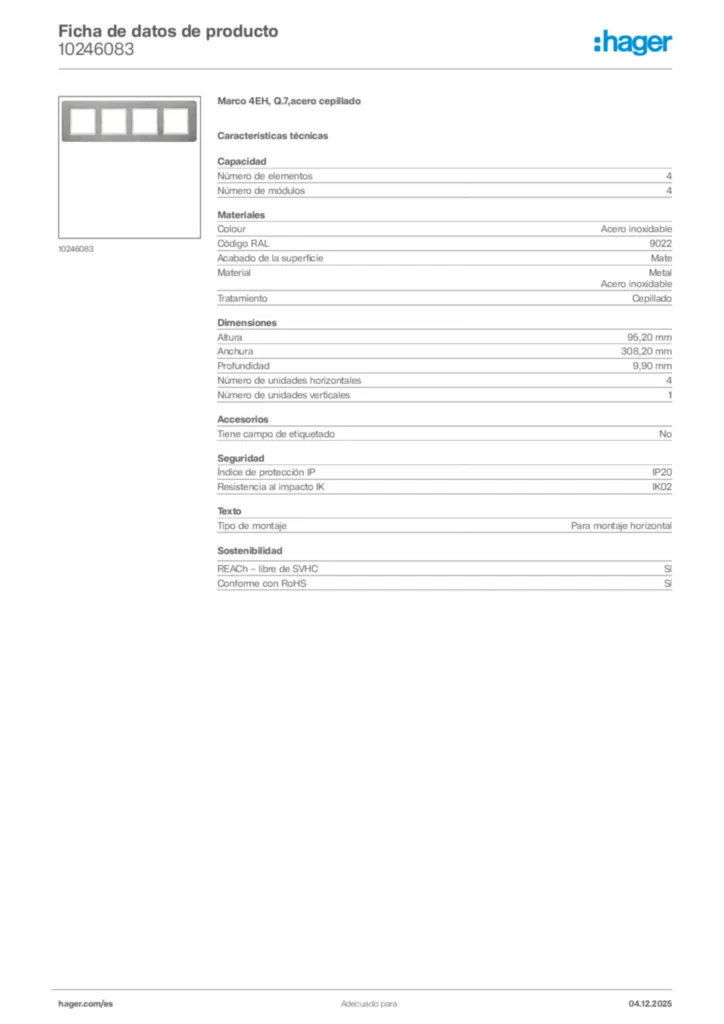 Imagen Hager Ficha de datos de producto 10246083 | Hager España