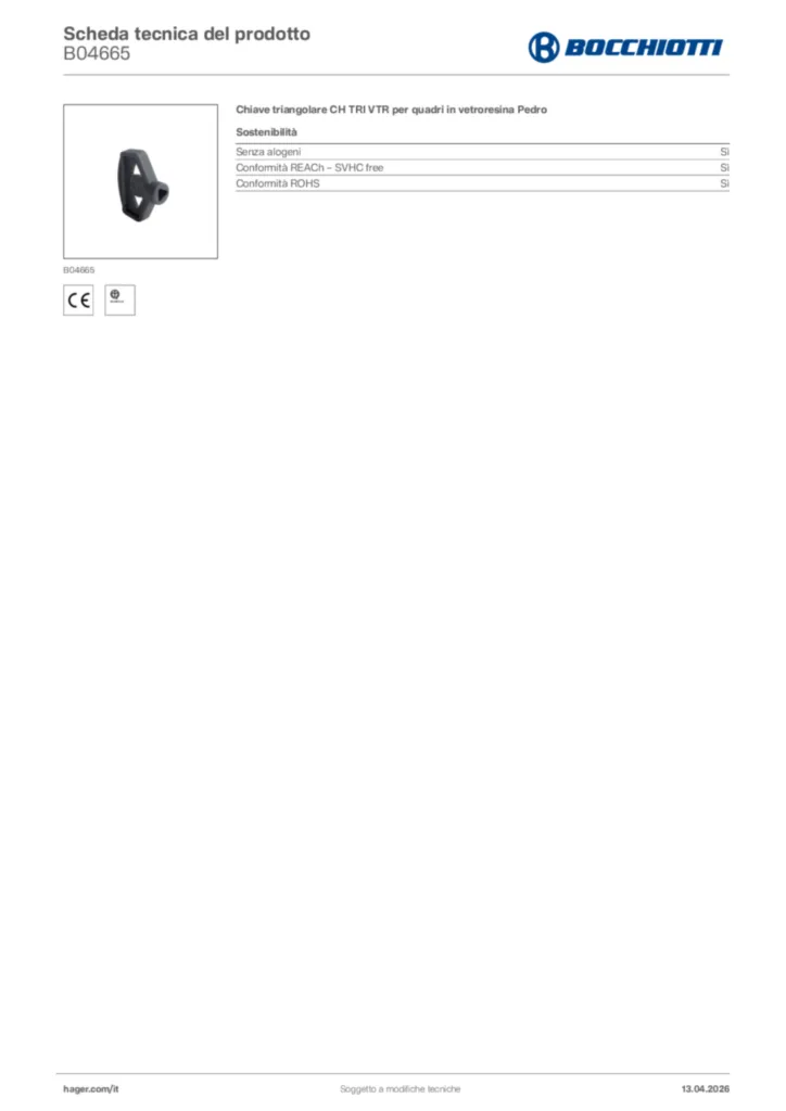Immagine Bocchiotti Scheda tecnica del prodotto B04665 | Hager Italia