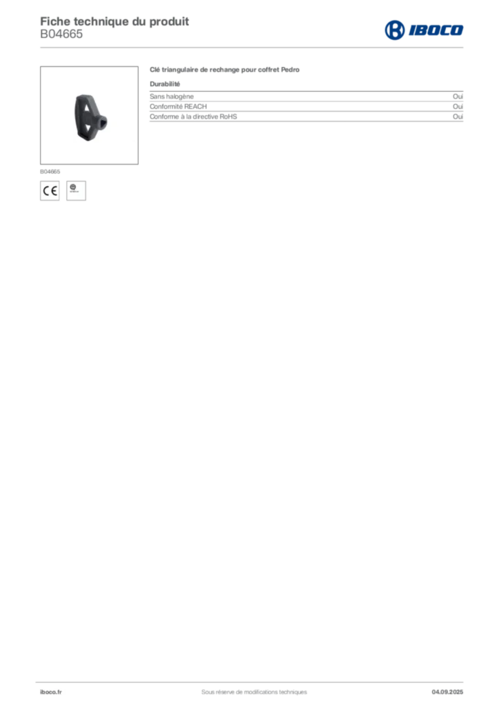Image Iboco Fiche technique du produit B04665 | Hager France