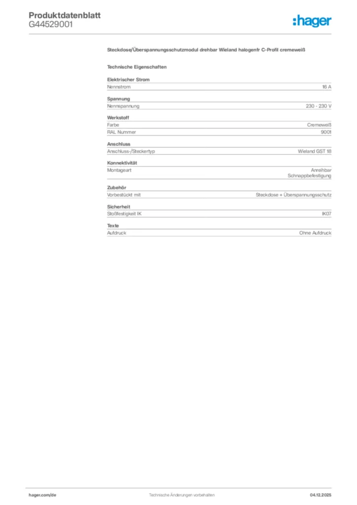 Bild Hager Produktdatenblatt G44529001 | Hager Deutschland