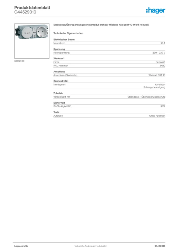 Bild Hager Produktdatenblatt G44529010 | Hager Deutschland