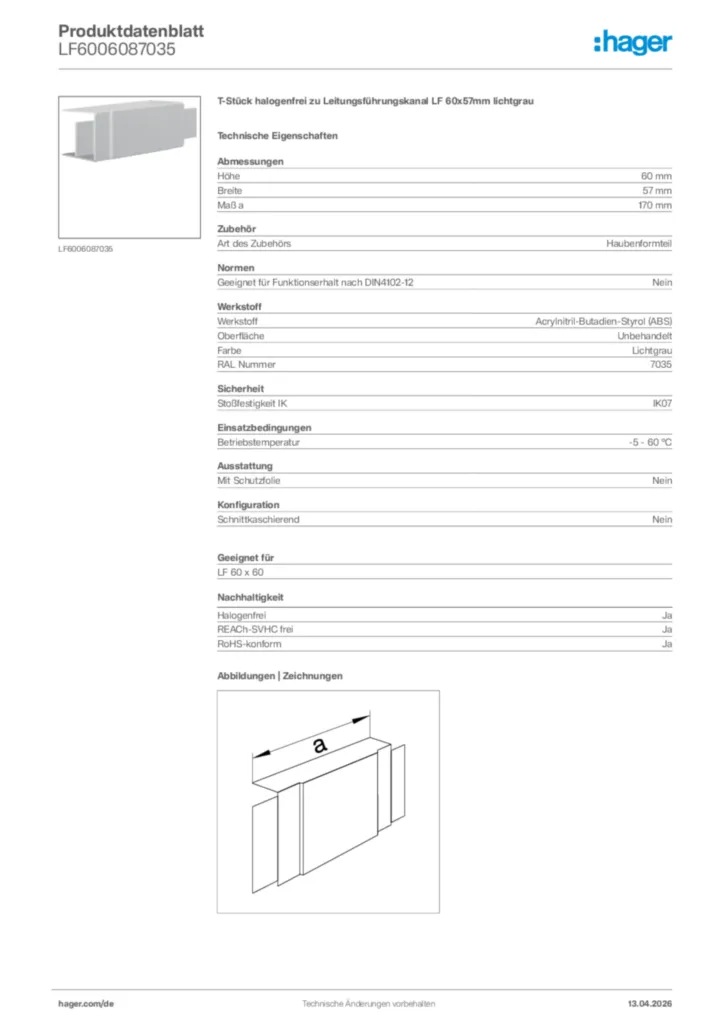 Bild Hager Produktdatenblatt LF6006087035 | Hager Deutschland