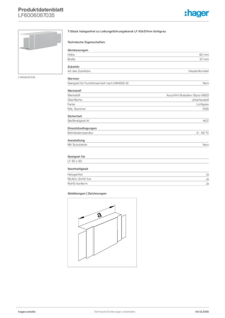 Bild Hager Produktdatenblatt LF6006087035 | Hager Deutschland
