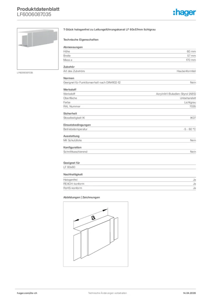 Bild Hager Produktdatenblatt LF6006087035 | Hager Schweiz