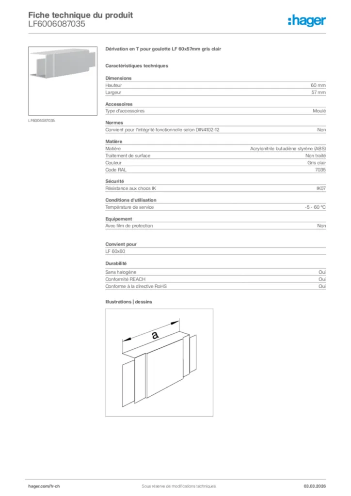 Image Hager Fiche technique du produit LF6006087035 | Hager Suisse