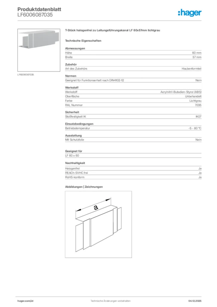 Bild Hager Produktdatenblatt LF6006087035 | Hager Deutschland