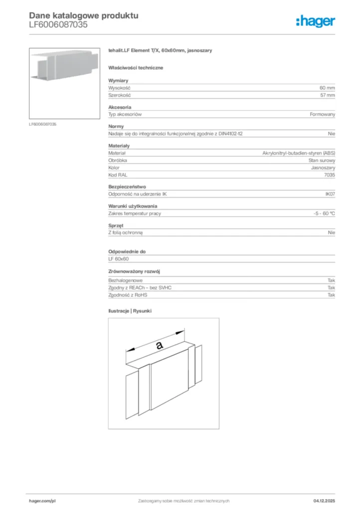 Zdjęcie Hager Dane katalogowe produktu LF6006087035 | Hager Polska