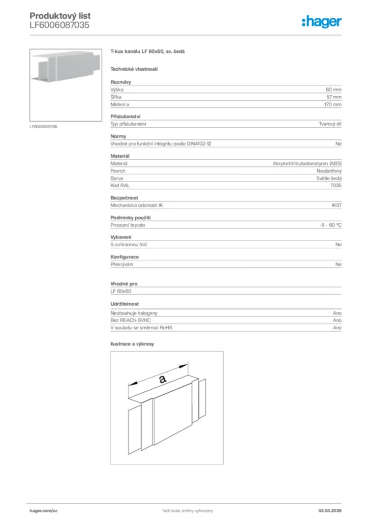 Obrázek Hager Product data sheet LF6006087035 | Hager
