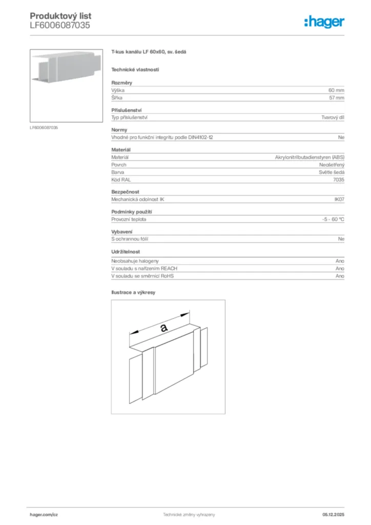 Obrázek Hager Produktový list LF6006087035 | Hager