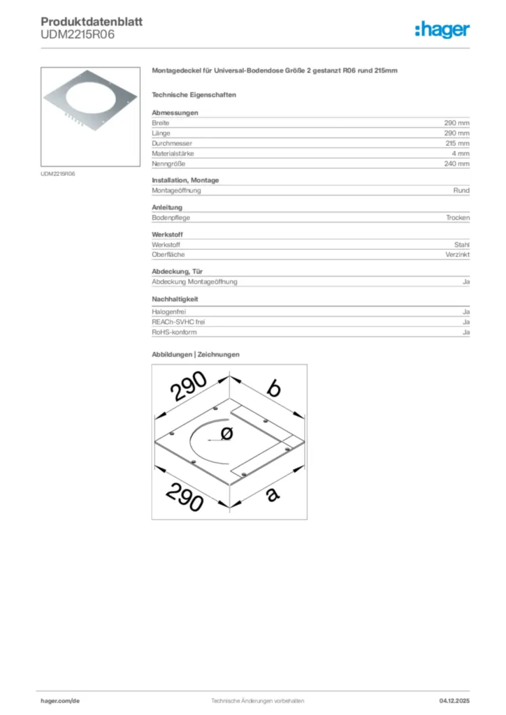 Hager Produktdatenblatt UDM2215R06