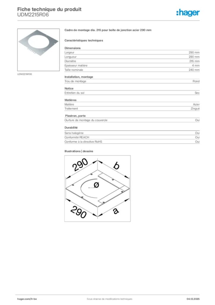 Image Hager Fiche technique du produit UDM2215R06 | Hager Belgique