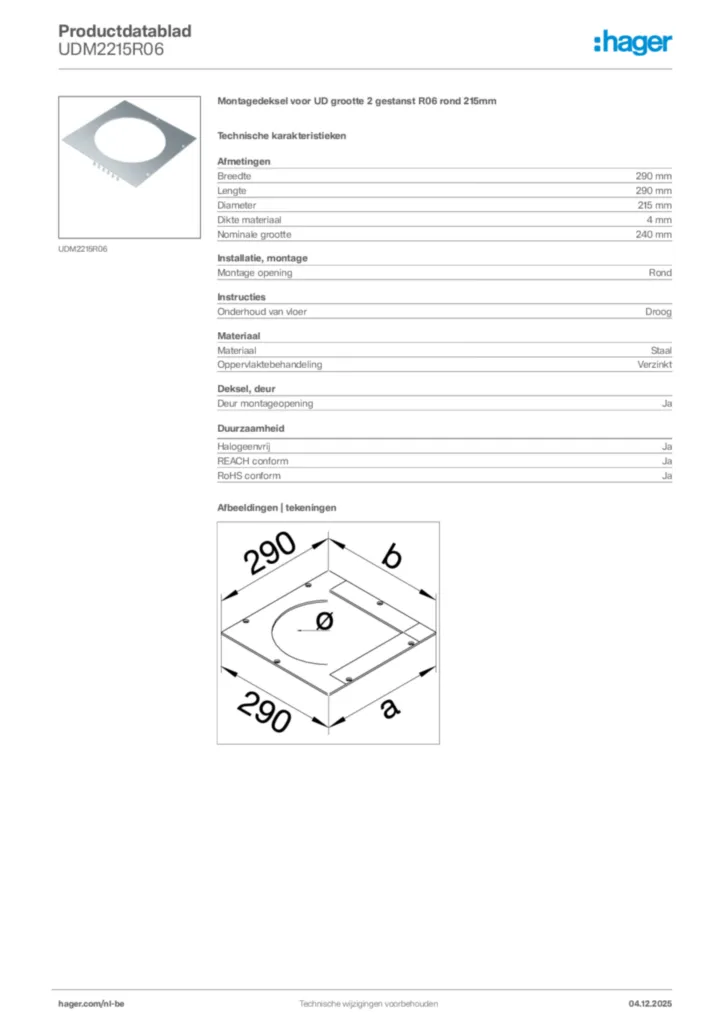Afbeelding Hager Productdatablad UDM2215R06 | Hager Belgium