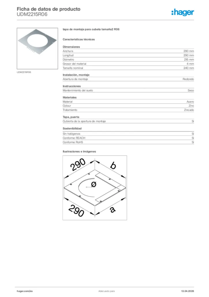 Imagen Hager Ficha de datos de producto UDM2215R06 | Hager España
