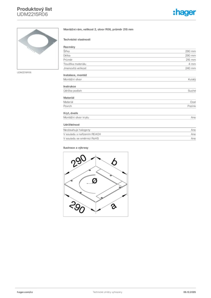 Obrázek Hager Produktový list UDM2215R06 | Hager