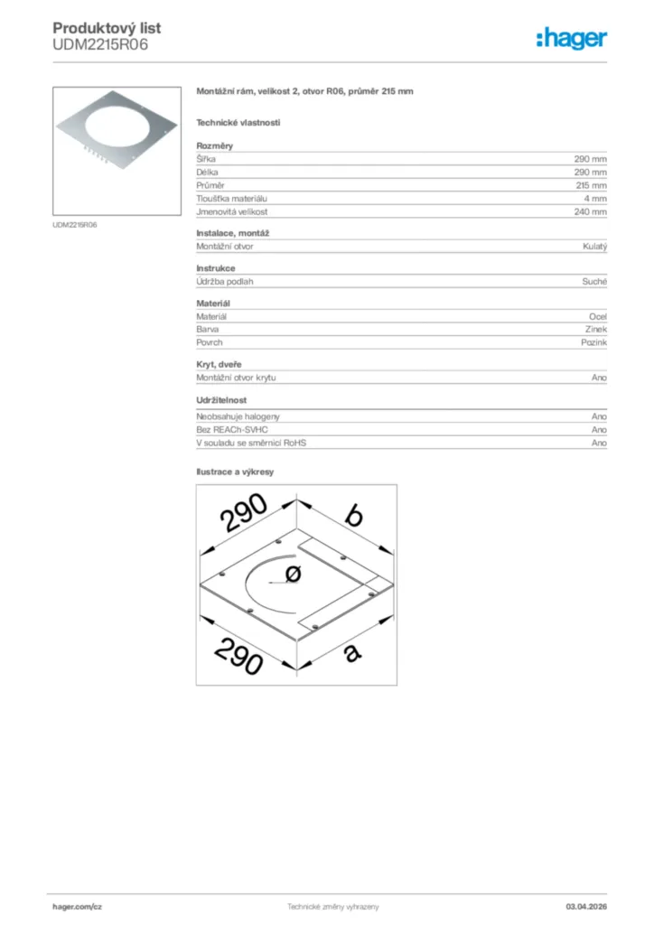 Obrázek Hager Product data sheet UDM2215R06 | Hager