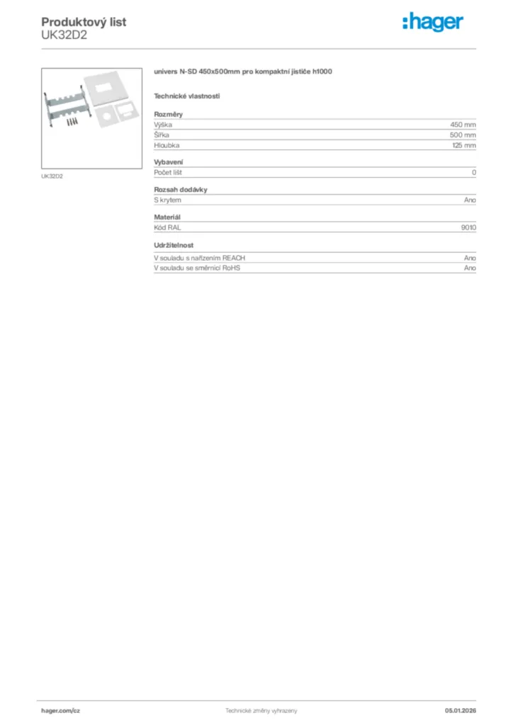Obrázek Hager Product data sheet UK32D2 | Hager