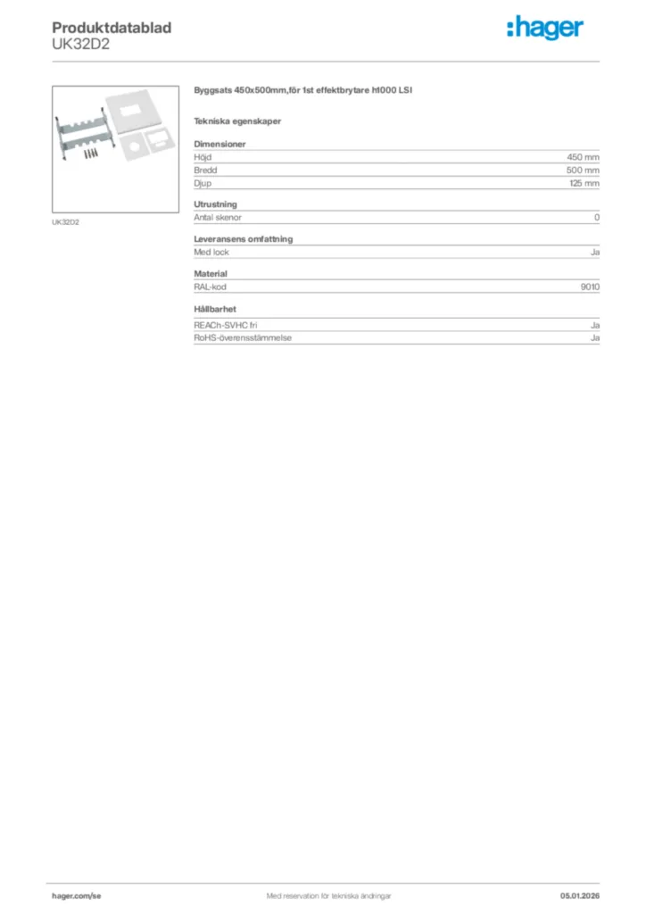 Bild Hager Produktdatablad UK32D2 | Hager Sverige